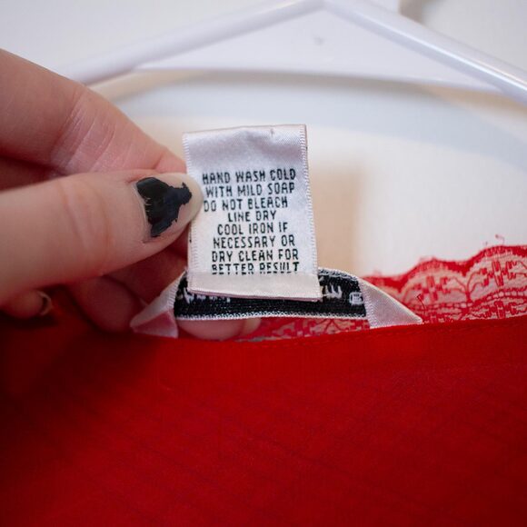 Sheer Red Swirl Silk Blouse Richard Malcolm Bell Sleeve V Neck L | True Spring - Picture 6 of 9